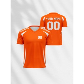 1pc Customizable V-Neck Soccer Jersey for Kids - 100% Polyester Knit Fabric, All-Over Print, Personalized Name & Number, Regular Fit for Boys & Girls, Ideal for Sports, Casual Wear & Outdoor Activities - Spring/Summer/Fall Collection