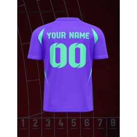 1pc Customizable V-Neck Soccer Jersey for Kids - 100% Polyester Knit Fabric, All-Over Print, Personalized Name & Number, Regular Fit for Boys & Girls, Ideal for Sports, Casual Wear & Outdoor Activities - Spring/Summer/Fall Collection