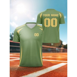 1pc Customizable V-Neck Soccer Jersey for Kids - 100% Polyester Knit Fabric, All-Over Print, Personalized Name & Number, Regular Fit for Boys & Girls, Ideal for Sports, Casual Wear & Outdoor Activities - Spring/Summer/Fall Collection