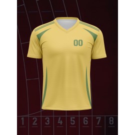 1pc Customizable V-Neck Soccer Jersey for Kids - 100% Polyester Knit Fabric, All-Over Print, Personalized Name & Number, Regular Fit for Boys & Girls, Ideal for Sports, Casual Wear & Outdoor Activities - Spring/Summer/Fall Collection