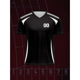 1pc Customizable V-Neck Soccer Jersey for Kids - 100% Polyester Knit Fabric, All-Over Print, Personalized Name & Number, Regular Fit for Boys & Girls, Ideal for Sports, Casual Wear & Outdoor Activities - Spring/Summer/Fall Collection