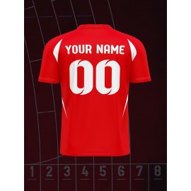 1pc Customizable V-Neck Soccer Jersey for Kids - 100% Polyester Knit Fabric, All-Over Print, Personalized Name & Number, Regular Fit for Boys & Girls, Ideal for Sports, Casual Wear & Outdoor Activities - Spring/Summer/Fall Collection