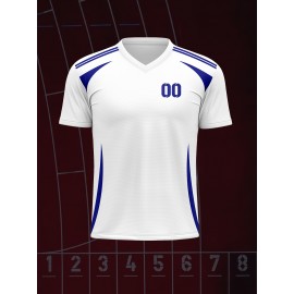 1pc Customizable V-Neck Soccer Jersey for Kids - 100% Polyester Knit Fabric, All-Over Print, Personalized Name & Number, Regular Fit for Boys & Girls, Ideal for Sports, Casual Wear & Outdoor Activities - Spring/Summer/Fall Collection