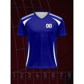 1pc Customizable V-Neck Soccer Jersey for Kids - 100% Polyester Knit Fabric, All-Over Print, Personalized Name & Number, Regular Fit for Boys & Girls, Ideal for Sports, Casual Wear & Outdoor Activities - Spring/Summer/Fall Collection
