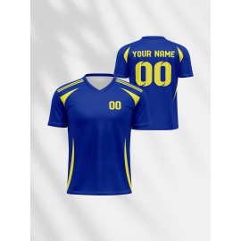 1pc Customizable V-Neck Soccer Jersey for Kids - 100% Polyester Knit Fabric, All-Over Print, Personalized Name & Number, Regular Fit for Boys & Girls, Ideal for Sports, Casual Wear & Outdoor Activities - Spring/Summer/Fall Collection