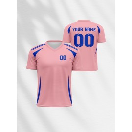 1pc Customizable V-Neck Soccer Jersey for Kids - 100% Polyester Knit Fabric, All-Over Print, Personalized Name & Number, Regular Fit for Boys & Girls, Ideal for Sports, Casual Wear & Outdoor Activities - Spring/Summer/Fall Collection