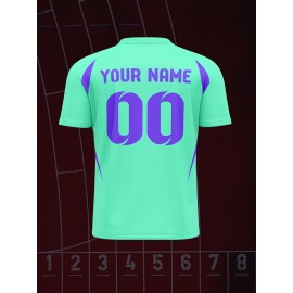 1pc Customizable V-Neck Soccer Jersey for Kids - 100% Polyester Knit Fabric, All-Over Print, Personalized Name & Number, Regular Fit for Boys & Girls, Ideal for Sports, Casual Wear & Outdoor Activities - Spring/Summer/Fall Collection