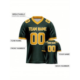 Customizable Football Jersey - Personalized Name & Number, Striped Button-Up V-Neck Shirt, Multiple Colors & Sizes, Classic Summer Sports Apparel for Outdoor Activities, Casual Wear, Custom Football Jersey, Durable Sportswear