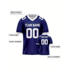 Customizable Football Jersey - Personalized Name & Number, Striped Button-Up V-Neck Shirt, Multiple Colors & Sizes, Classic Summer Sports Apparel for Outdoor Activities, Casual Wear, Custom Football Jersey, Durable Sportswear