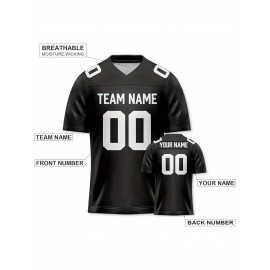 Customizable Football Jersey - Personalized Name & Number, Striped Button-Up V-Neck Shirt, Multiple Colors & Sizes, Classic Summer Sports Apparel for Outdoor Activities, Casual Wear, Custom Football Jersey, Durable Sportswear