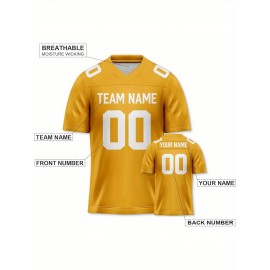 Customizable Football Jersey - Personalized Name & Number, Striped Button-Up V-Neck Shirt, Multiple Colors & Sizes, Classic Summer Sports Apparel for Outdoor Activities, Casual Wear, Custom Football Jersey, Durable Sportswear