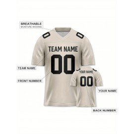 Customizable Football Jersey - Personalized Name & Number, Striped Button-Up V-Neck Shirt, Multiple Colors & Sizes, Classic Summer Sports Apparel for Outdoor Activities, Casual Wear, Custom Football Jersey, Durable Sportswear