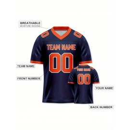 Customizable Football Jersey - Personalized Name & Number, Striped Button-Up V-Neck Shirt, Multiple Colors & Sizes, Classic Summer Sports Apparel for Outdoor Activities, Casual Wear, Custom Football Jersey, Durable Sportswear