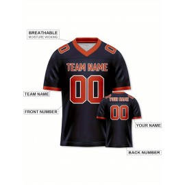 Customizable Football Jersey - Personalized Name & Number, Striped Button-Up V-Neck Shirt, Multiple Colors & Sizes, Classic Summer Sports Apparel for Outdoor Activities, Casual Wear, Custom Football Jersey, Durable Sportswear