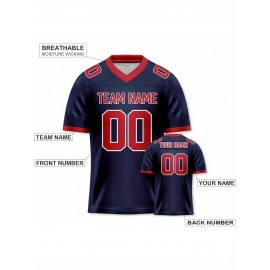 Customizable Football Jersey - Personalized Name & Number, Striped Button-Up V-Neck Shirt, Multiple Colors & Sizes, Classic Summer Sports Apparel for Outdoor Activities, Casual Wear, Custom Football Jersey, Durable Sportswear