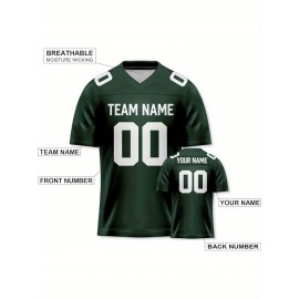 Customizable Football Jersey - Personalized Name & Number, Striped Button-Up V-Neck Shirt, Multiple Colors & Sizes, Classic Summer Sports Apparel for Outdoor Activities, Casual Wear, Custom Football Jersey, Durable Sportswear