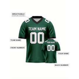 Customizable Football Jersey - Personalized Name & Number, Striped Button-Up V-Neck Shirt, Multiple Colors & Sizes, Classic Summer Sports Apparel for Outdoor Activities, Casual Wear, Custom Football Jersey, Durable Sportswear