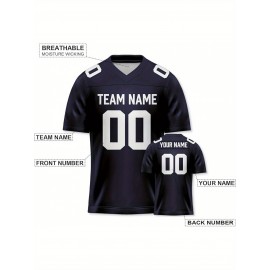 Customizable Football Jersey - Personalized Name & Number, Striped Button-Up V-Neck Shirt, Multiple Colors & Sizes, Classic Summer Sports Apparel for Outdoor Activities, Casual Wear, Custom Football Jersey, Durable Sportswear