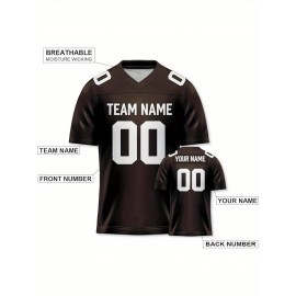 Customizable Football Jersey - Personalized Name & Number, Striped Button-Up V-Neck Shirt, Multiple Colors & Sizes, Classic Summer Sports Apparel for Outdoor Activities, Casual Wear, Custom Football Jersey, Durable Sportswear