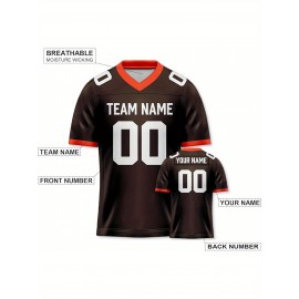 Customizable Football Jersey - Personalized Name & Number, Striped Button-Up V-Neck Shirt, Multiple Colors & Sizes, Classic Summer Sports Apparel for Outdoor Activities, Casual Wear, Custom Football Jersey, Durable Sportswear