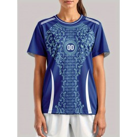 Personalized Women'S Plus Size Soccer Jersey - Custom Name & Number, Black with White Floral Design, Breathable Summer Sports T-Shirt for Casual or Team Wear, Soccer Shirts, Team Uniform, Detailed Print, Quality Print Shirt