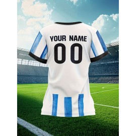 Customizable Women'S Soccer Jersey - Personalized Team & Number, Breathable Quick-Dry Athletic Shirt for Training, Fitness, and Casual Wear, Blue & White Striped Design with YASUDA Logo, Soccer Accessories, PLUS SIZE