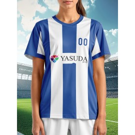Customizable Women'S Soccer Jersey - Personalized Team & Number, Breathable Quick-Dry Athletic Shirt for Training, Fitness, and Casual Wear, Blue & White Striped Design with YASUDA Logo, Soccer Accessories, PLUS SIZE
