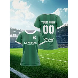 Custom Soccer Jersey Personalized with Name & Number - Green & White Striped Football Shirt, Non-Stretch Fabric for Soccer, Baseball, Gym, Team Uniforms - Custom Sports Apparel for Players & Fans, Outdoor Sports Gear, Striped Design, Summer Sportswear