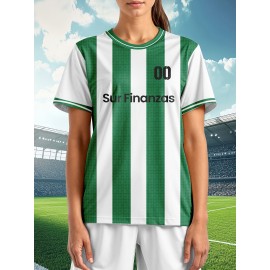 Custom Soccer Jersey Personalized with Name & Number - Green & White Striped Football Shirt, Non-Stretch Fabric for Soccer, Baseball, Gym, Team Uniforms - Custom Sports Apparel for Players & Fans, Outdoor Sports Gear, Striped Design, Summer Sportswear