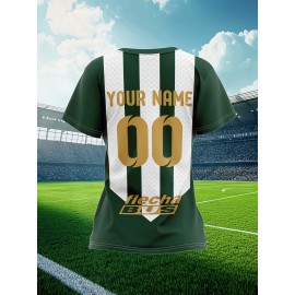 Custom Soccer Jersey Personalized with Name & Number - Green & White Striped Football Shirt, Non-Stretch Fabric for Soccer, Baseball, Gym, Team Uniforms - Custom Sports Apparel for Players & Fans, Outdoor Sports Gear, Striped Design, Summer Sportswear