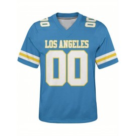 Customizable Plus Size Football Shirt for Women - Personalized Name & Number, V-Neck Short Sleeve, Breathable Summer Sports Jersey, Los Angeles City Team Gift, Football Jersey, Casual Wear, Sporty Design, Comfortable Fit, PLUS SIZE