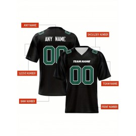 Women's Custom Football Jersey - Personalized Soccer-like sportswear, V-Neck Non-Stretch Tee, Team & Number Customization, Dark Green & Black Color Block for Football, Soccer, Casual Sports - Plus-Size Athletic Shirt, Comfortable Fit
