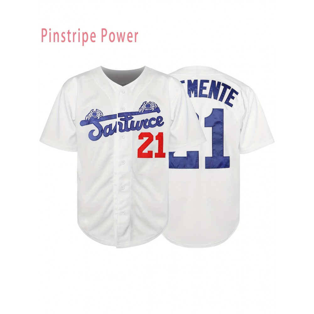 Men'S # 21 Baseball Jersey Breathable Button V-neck Loose Fit Suitable For Training, Games, And Casual Wear S-3XL Striped Sweatshirt Durable Embroidery Men'S # 21 Baseball Jersey Breathable Button V-neck Loose Fit Suitable For Training, Games, And Casual Wear S-3XL Striped Sweatshirt Durable Embroidery